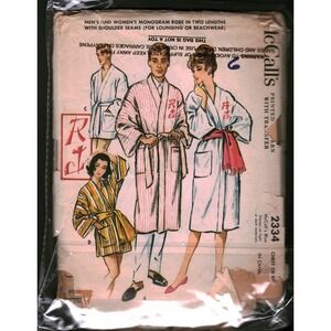 Vintage 1959‎ McCalls 2334 Sewing Pattern Mens Womens Monogram Robe Medium